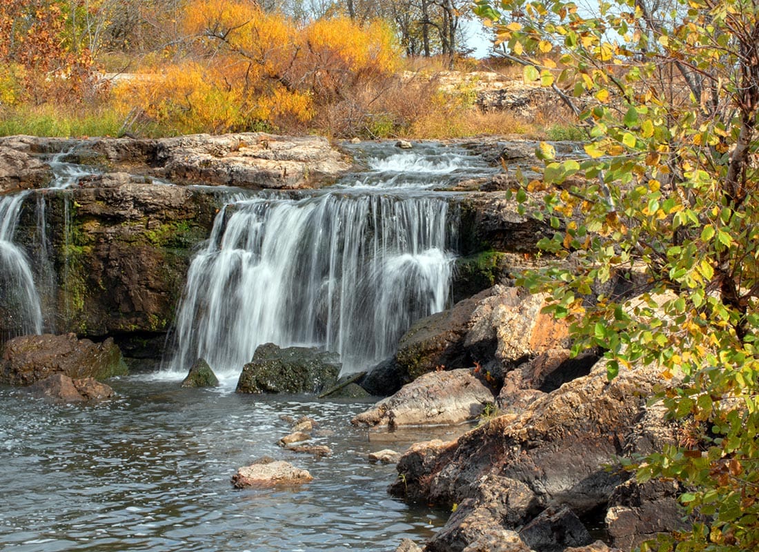 Southwest City, MO - Beautiful Tranquill Scene in the Ozarks With a Waterfall on a Pretty Autumn Day